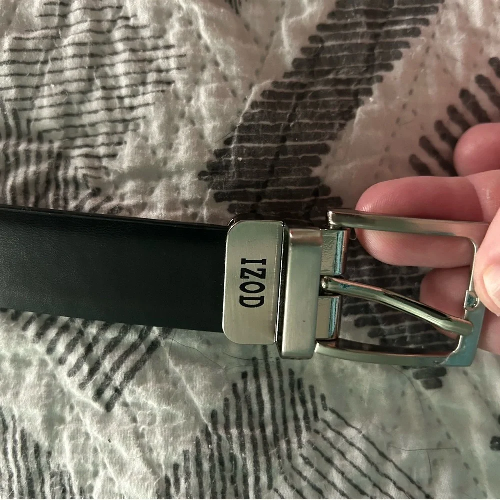 Izod Black Leather Belt with Silver Buckle